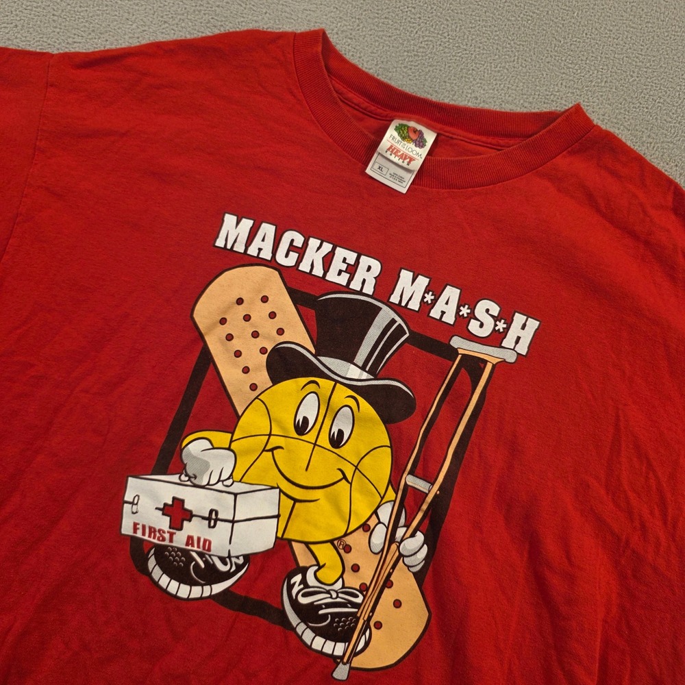 Fruit of the Loom T-Shirt Mens XL Red Macker Mash Basketball Vintage Streetwear